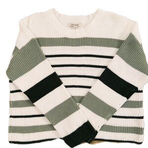 NWOT Francesca's Collections Cream, Olive & Black Striped Crewneck Sweater